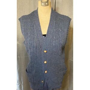 MCGREGOR Mens Large Blue Vintage Wool Knit Vest Shawl Collar Pockets